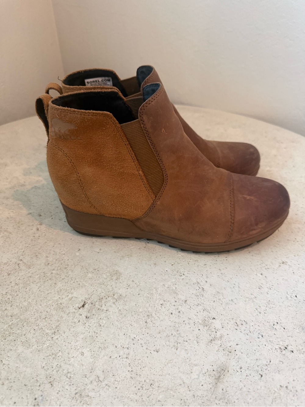 Sorel Brown Suede Chelsea Wedge Booties